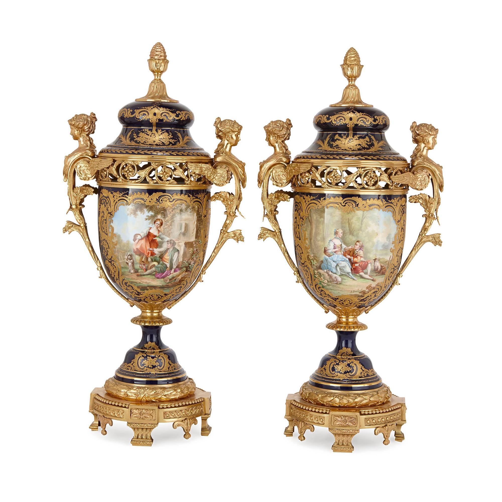 Louis XVI Three-Piece Antique Sèvres Style Porcelain and Ormolu Garniture