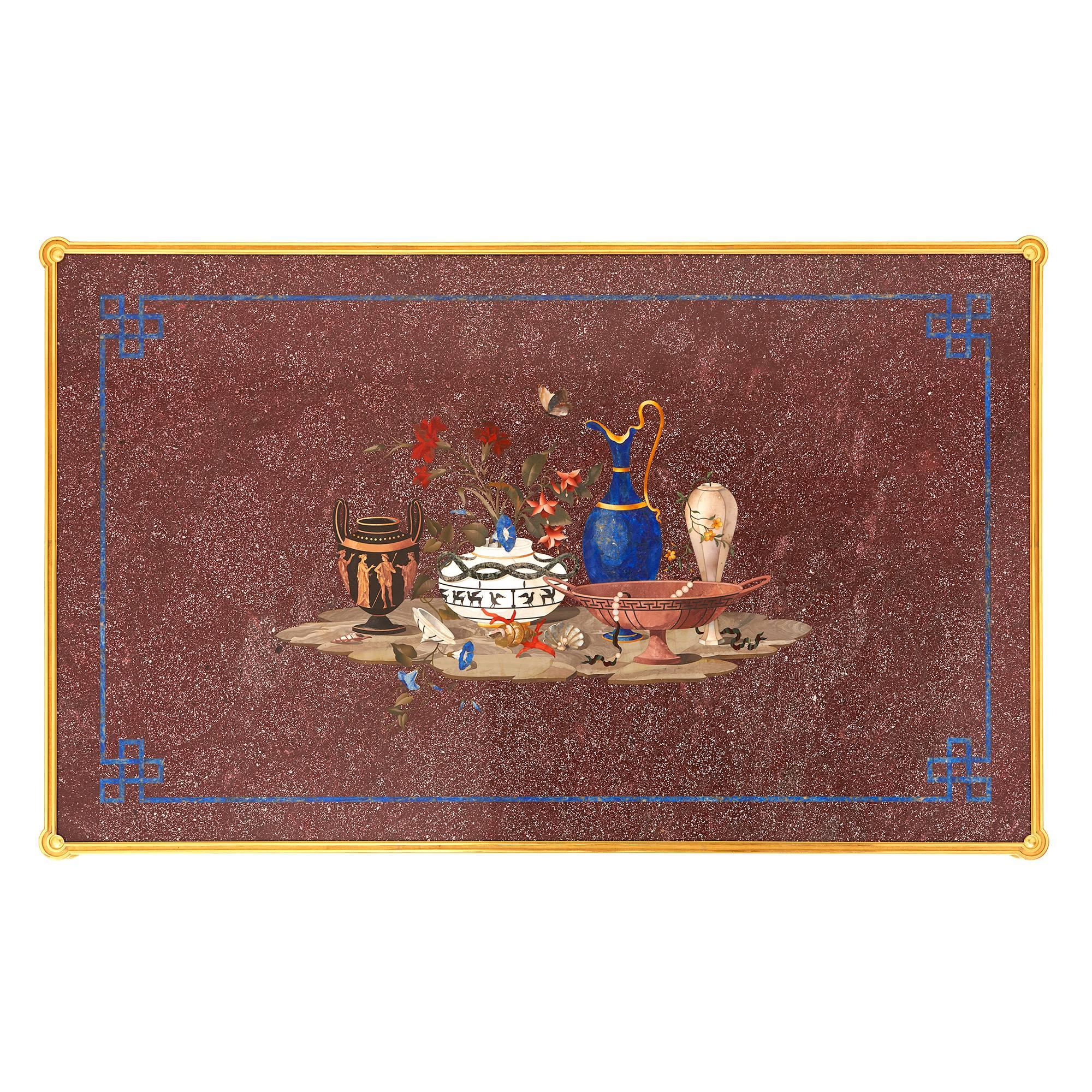 Italian Porphyry, Lapis Lazuli and Pietra Dura Coffee Table In Good Condition In London, GB