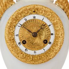 Restauration Period Opaline Glass Clock Set by De Boussiard