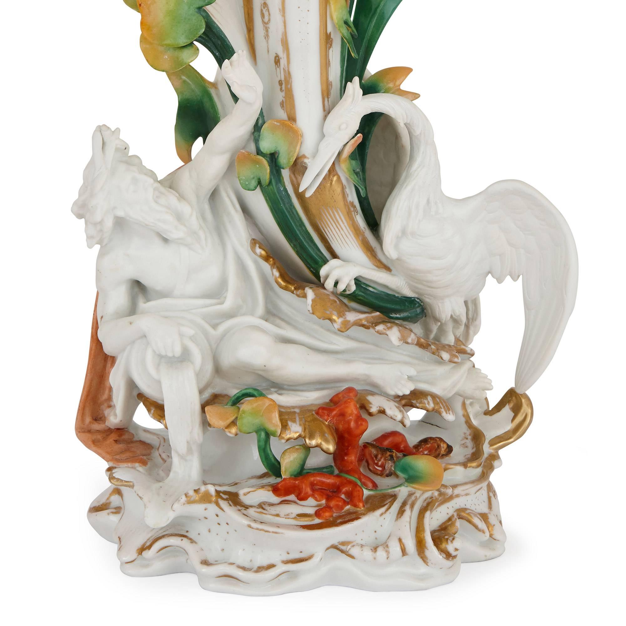 Napoleon III Pair of Antique Glazed Biscuit Porcelain Figural Vases For Sale