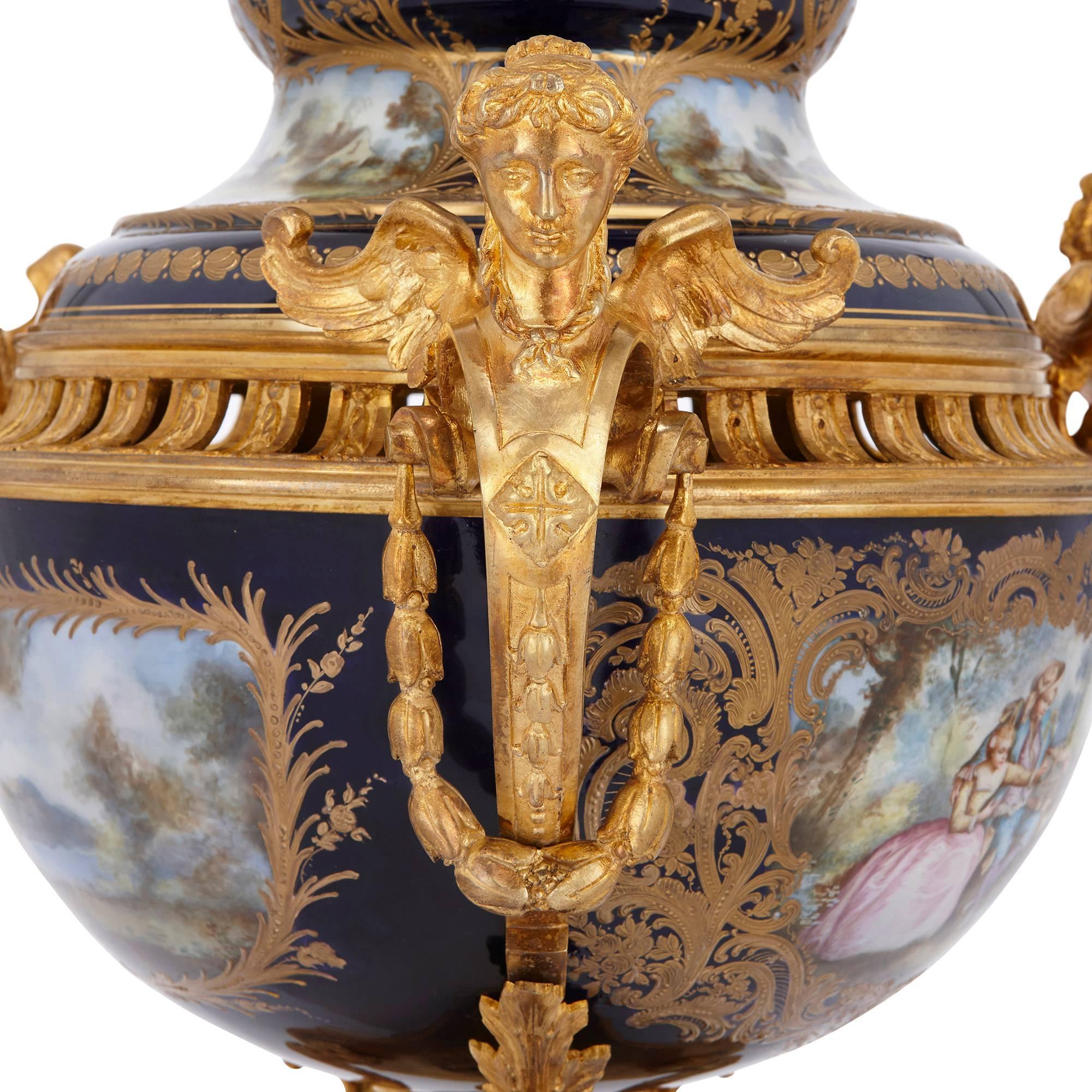 Gilt Ormolu-Mounted Sèvres Style Porcelain Vase and Cover