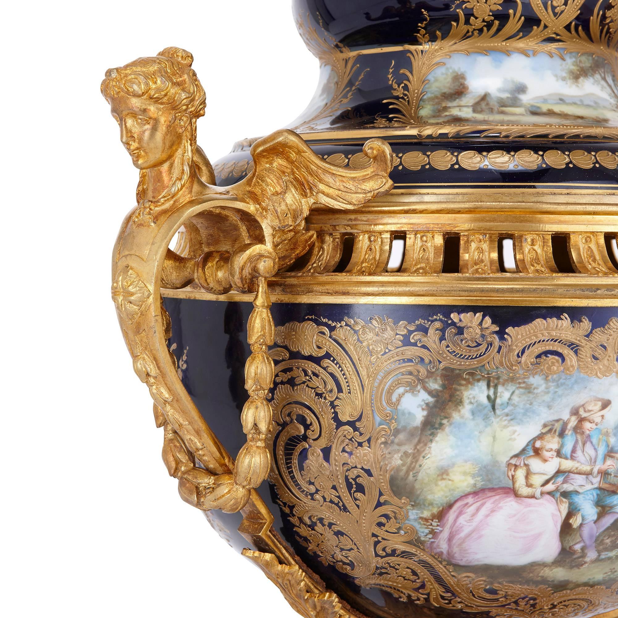 French Ormolu-Mounted Sèvres Style Porcelain Vase and Cover