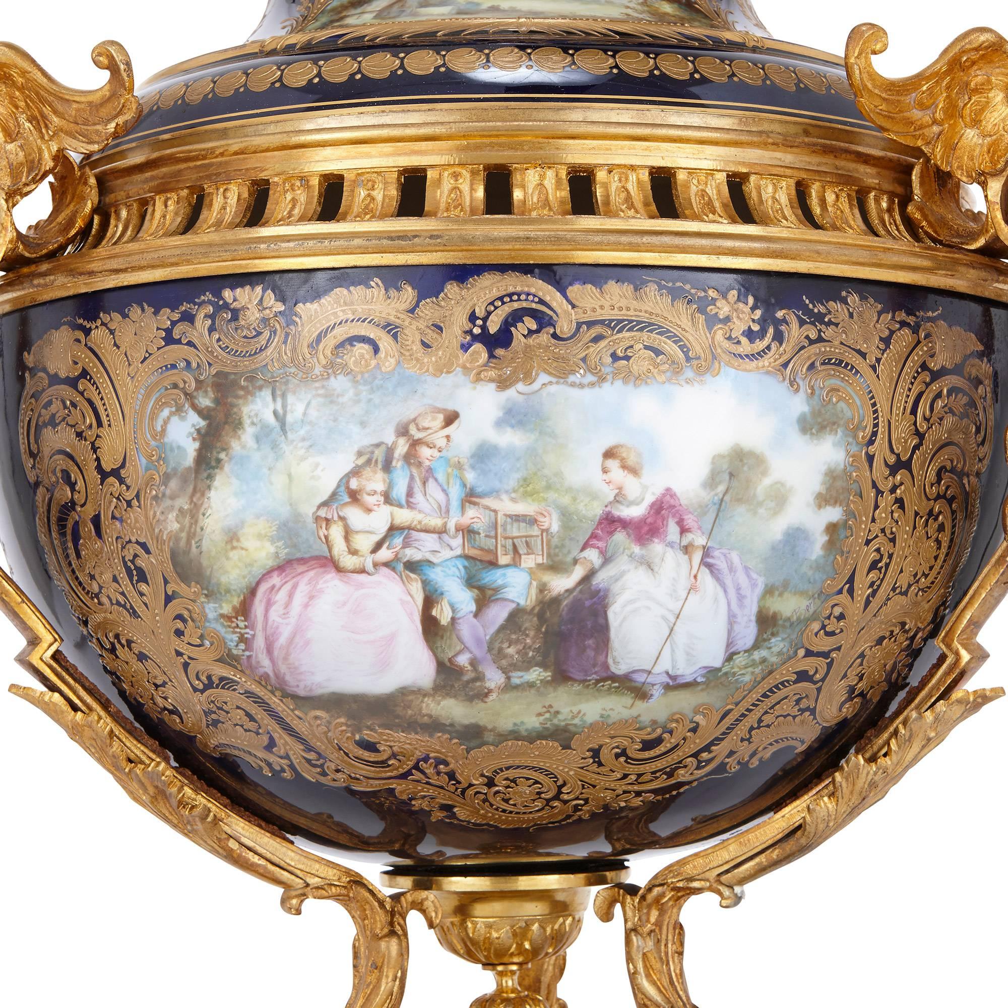 Louis XVI Ormolu-Mounted Sèvres Style Porcelain Vase and Cover