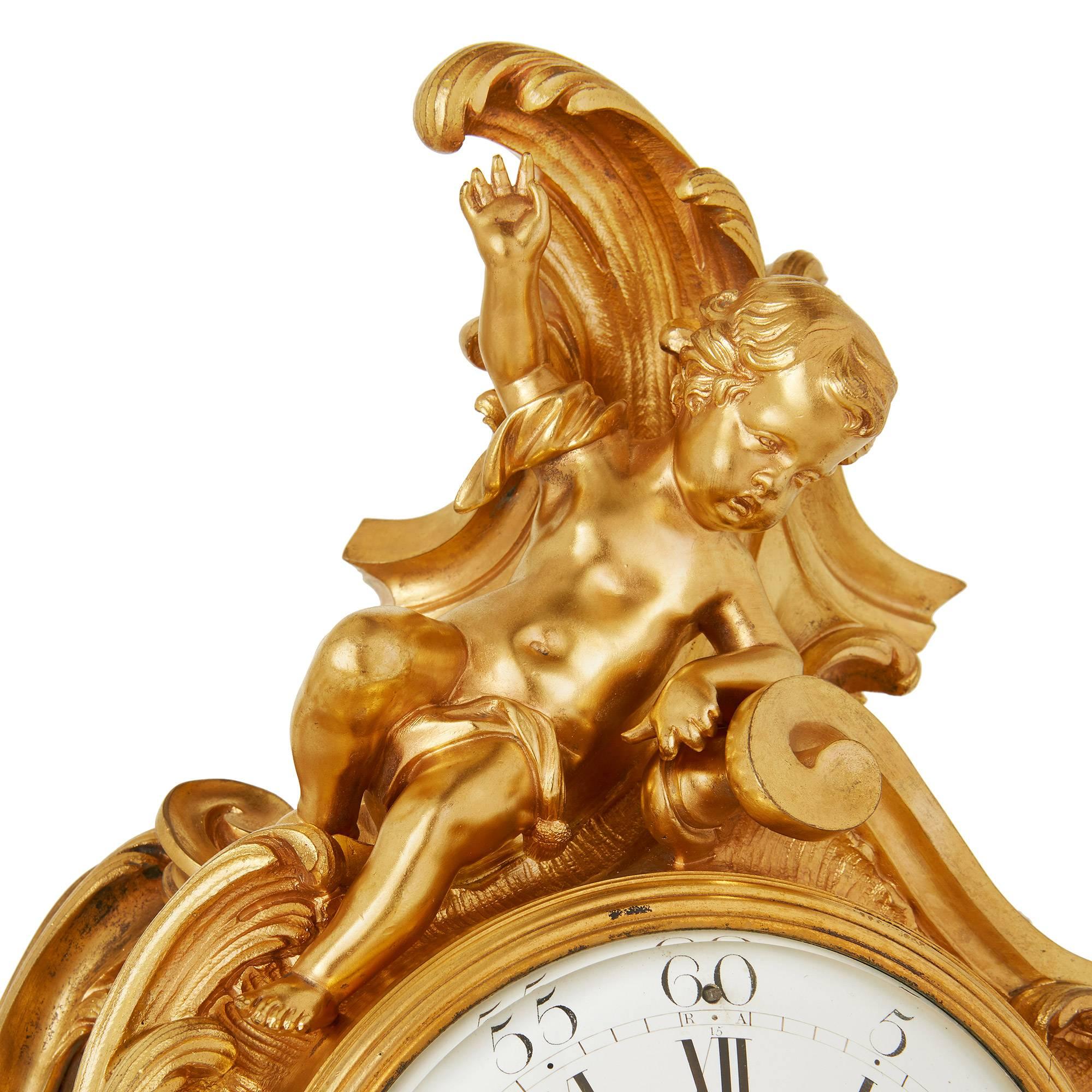 Doré Ensemble d'horloges trois pièces en bronze doré de style Louis XVI par Barbedienne en vente