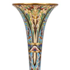 Pair of Ormolu and Champlevé Enamel Antique French Vases