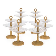 Six-Piece Centrepiece Suite of Golden Gilt Bronze and Clear Cut Glass Tazze
