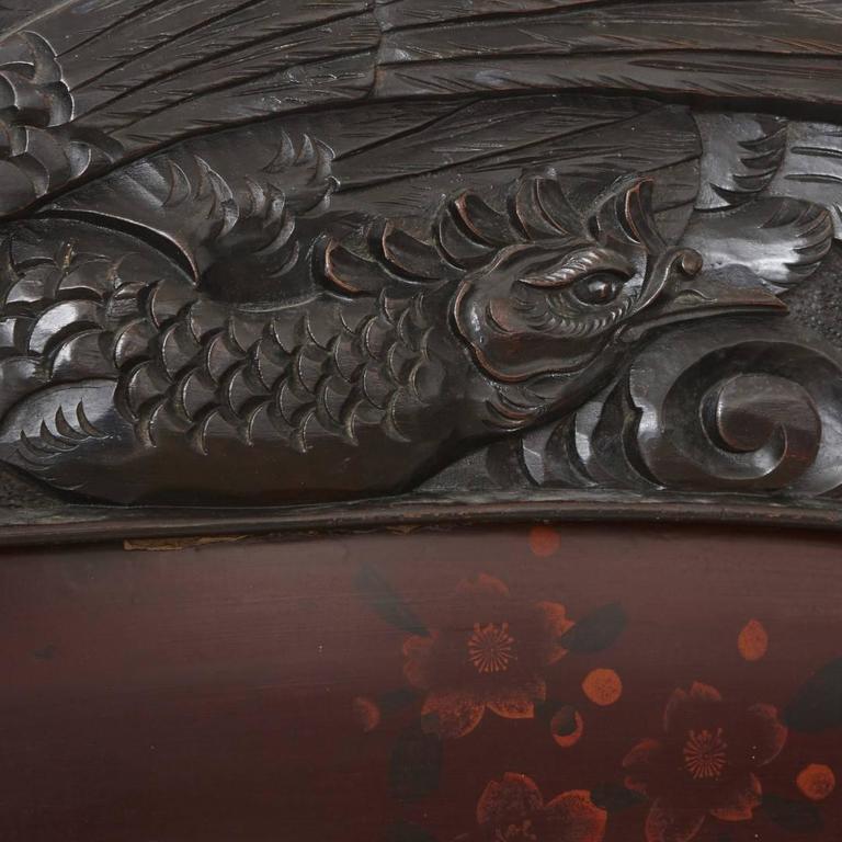 Folding Carved Wood Antique Japanese Shibayama Screen from the Meiji Period  For Sale 2