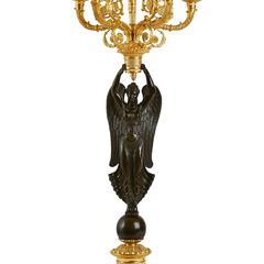 Pair of Empire Period Gilt and Patinated Bronze Candelabra Attributed to Galle