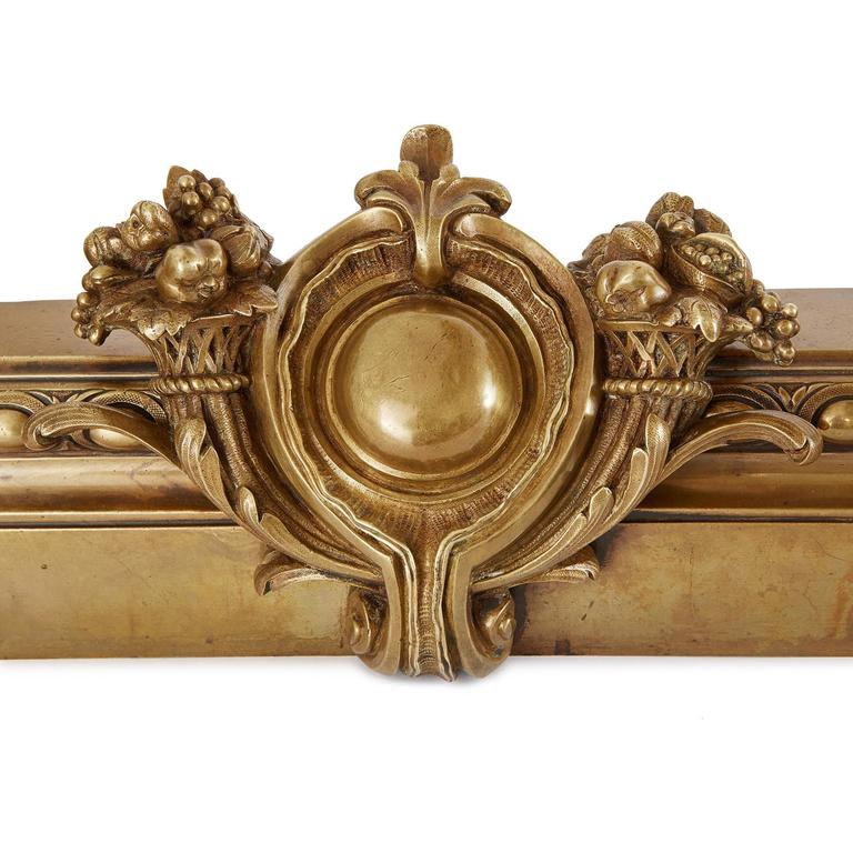 French Antique 19th Century Gilt Bronze Fireplace Fender in the Empire