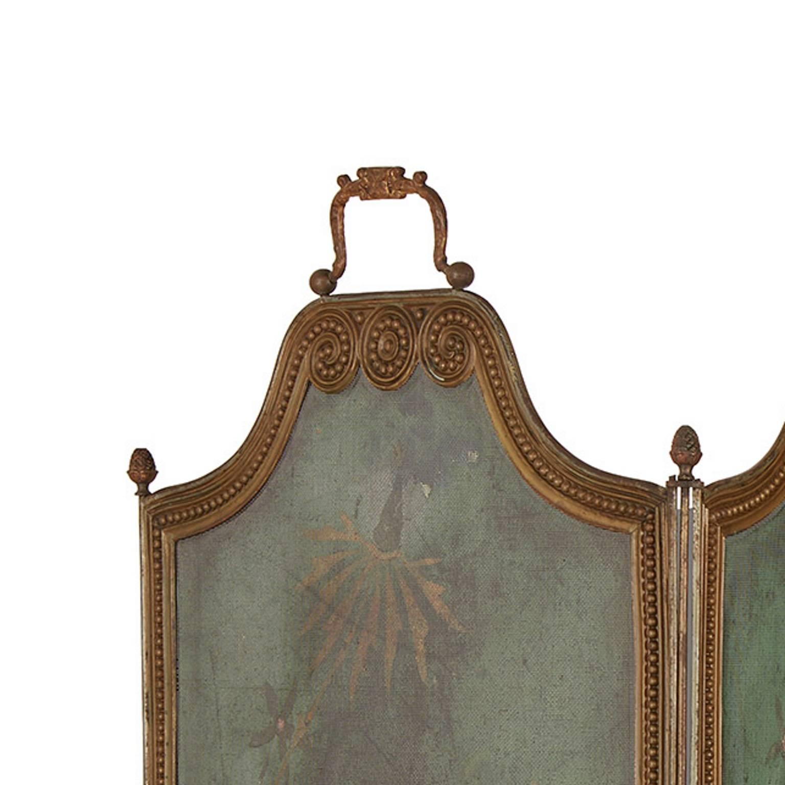 19th Century Gilt Bronze-Mounted Mesh Five-Panel Folding Antique Chinoiserie Style Firescreen