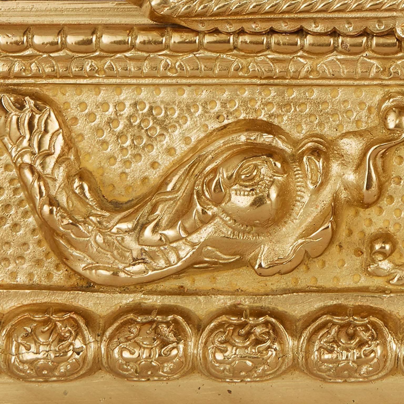 Fine and Unusual Gilt Bronze Antique French Mythological Style Fireplace Fender 1