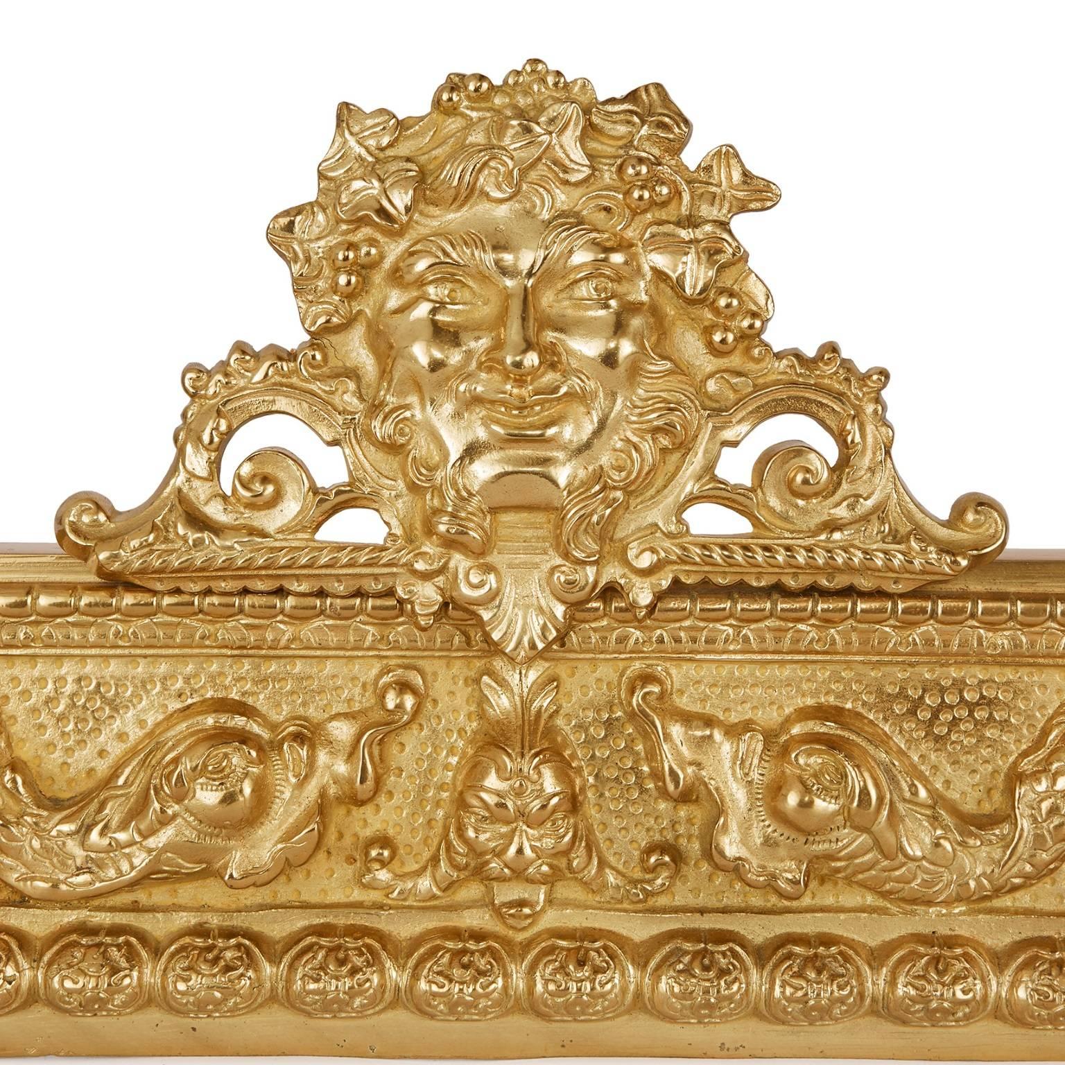 19th Century Fine and Unusual Gilt Bronze Antique French Mythological Style Fireplace Fender