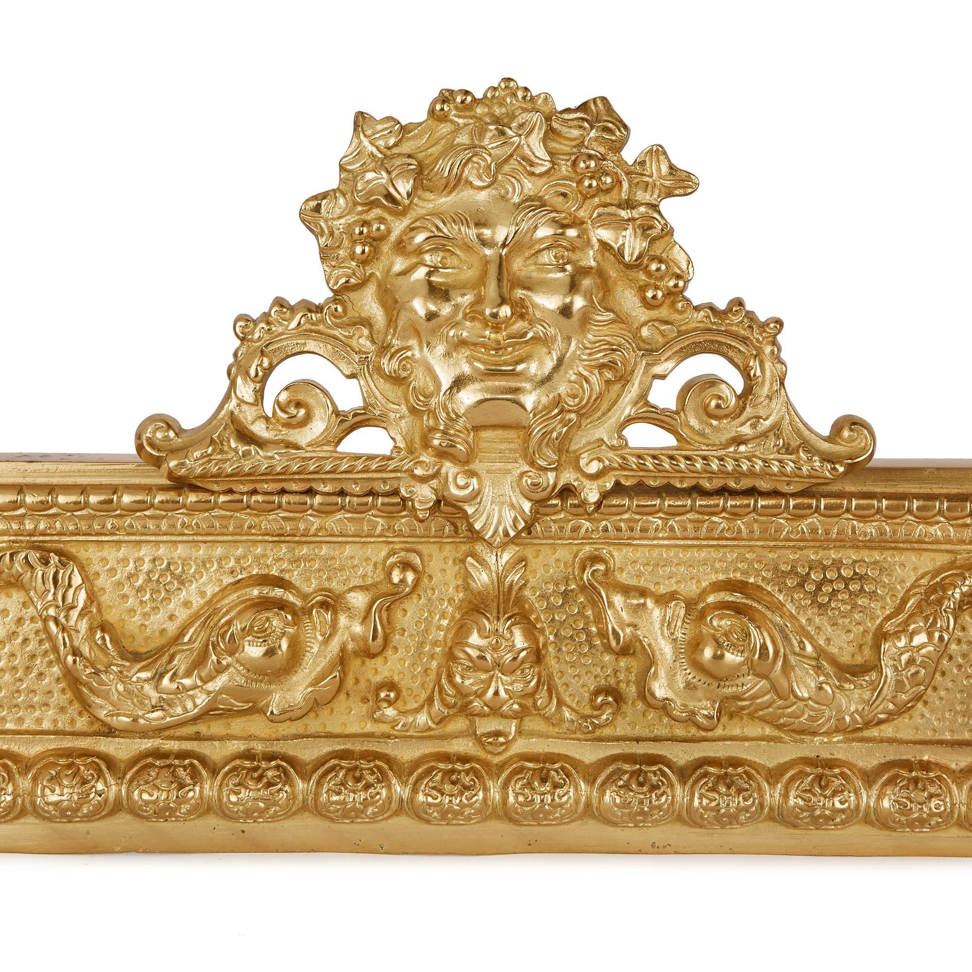 Fine and Unusual Gilt Bronze Antique French Mythological Style Fireplace Fender In Good Condition In London, GB