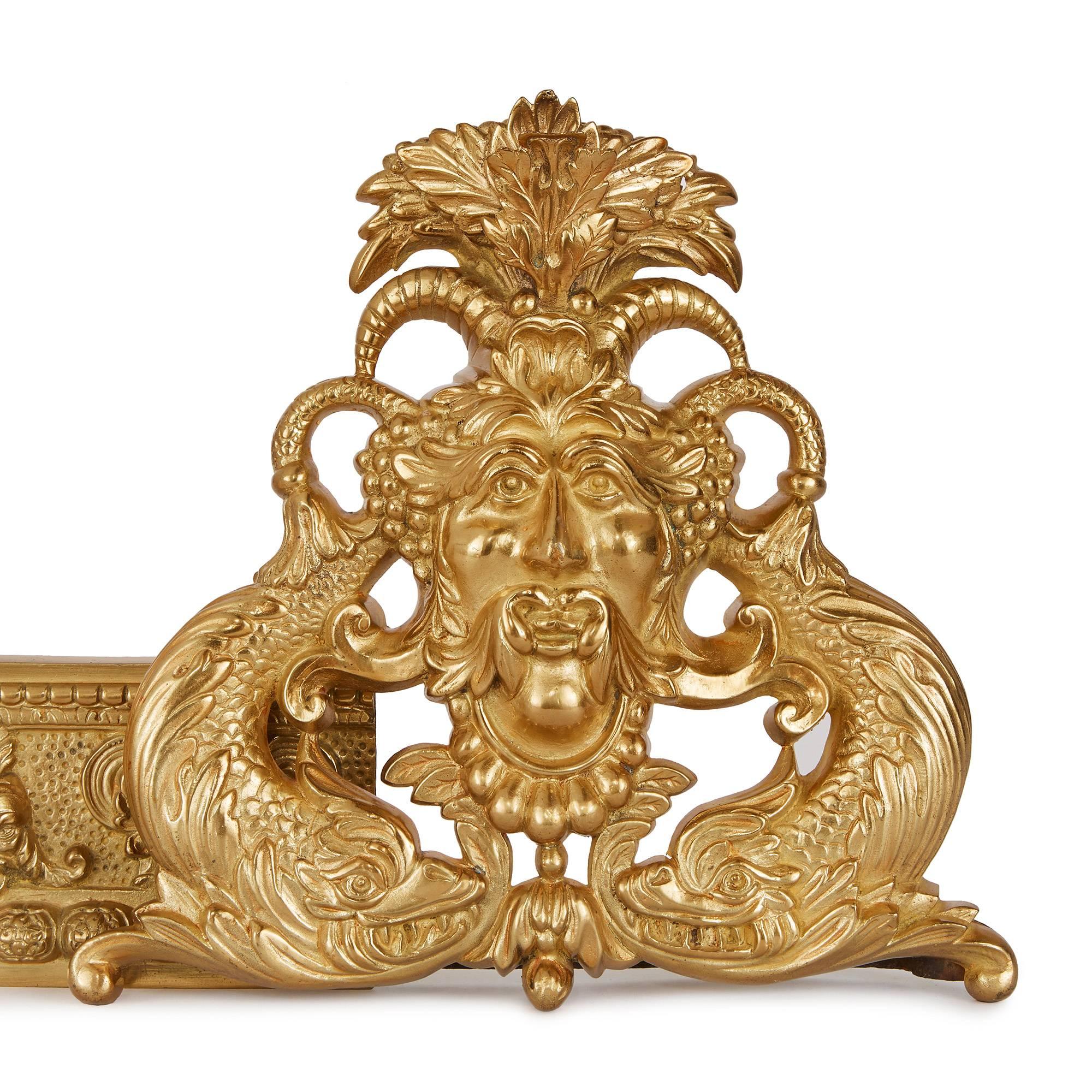 Classical Greek Fine and Unusual Gilt Bronze Antique French Mythological Style Fireplace Fender