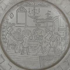 Large and Impressive German Antique Finely Engraved Judaica Pewter Seder Plate