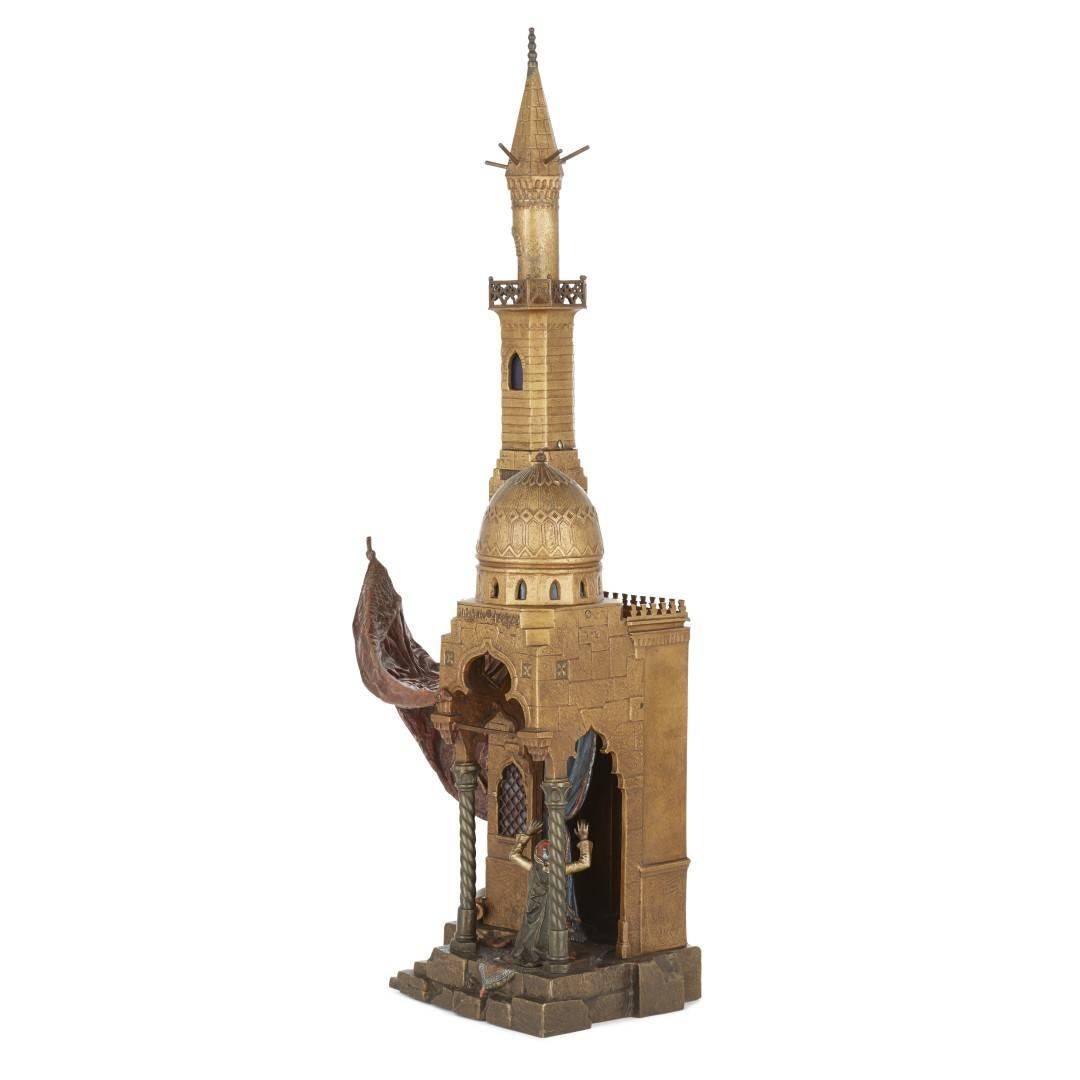 Cold bemalte antike Wiener Bronzelampe im orientalistischen Stil von Bergman (Maurisch) im Angebot