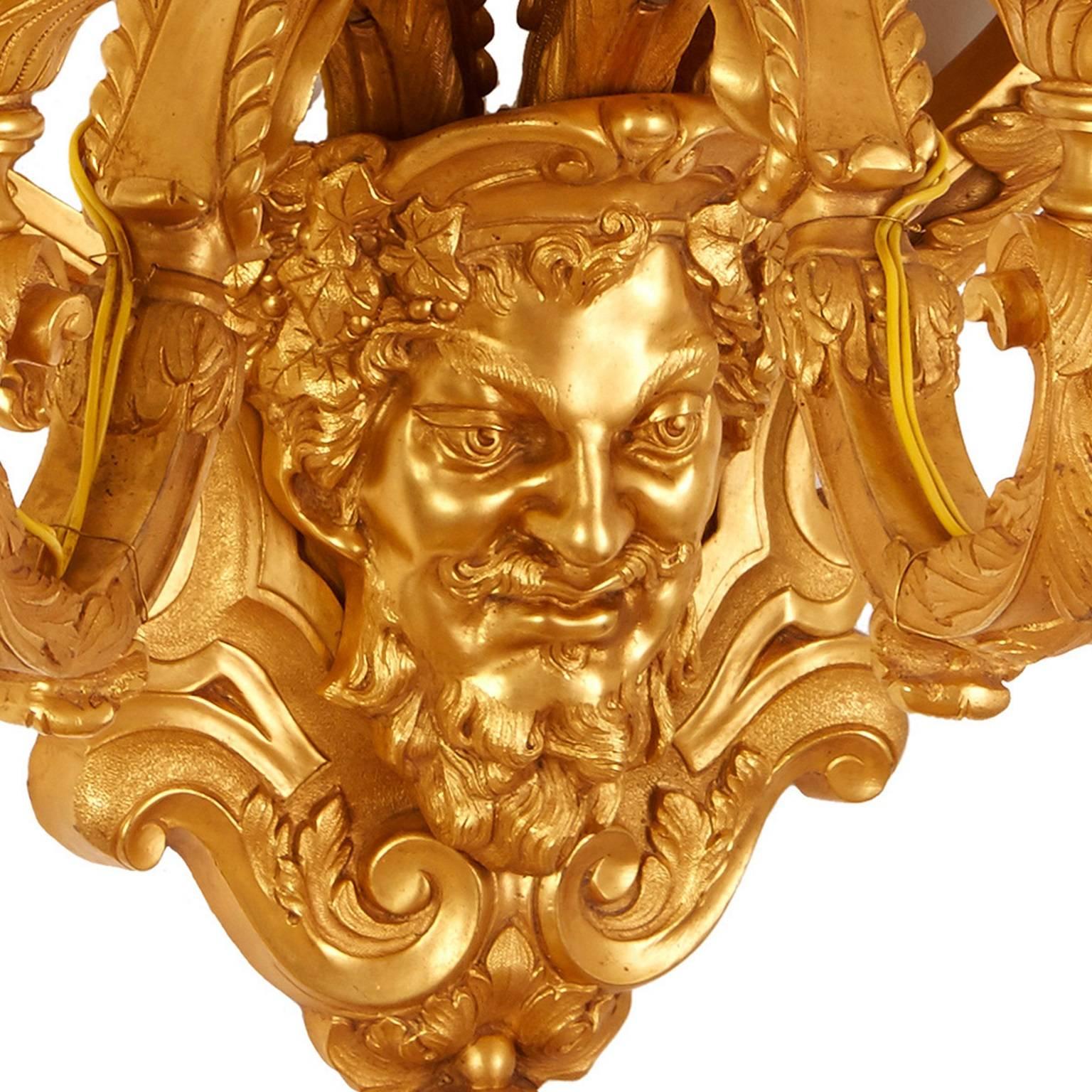 Set of Four French Gilt Bronze ‘Ormolu’Mounted Glass Three-Light Wall Lights For Sale 1
