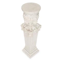 White Marble Antique Italian Pedestal with Fluted Column, Depicting Dionysus