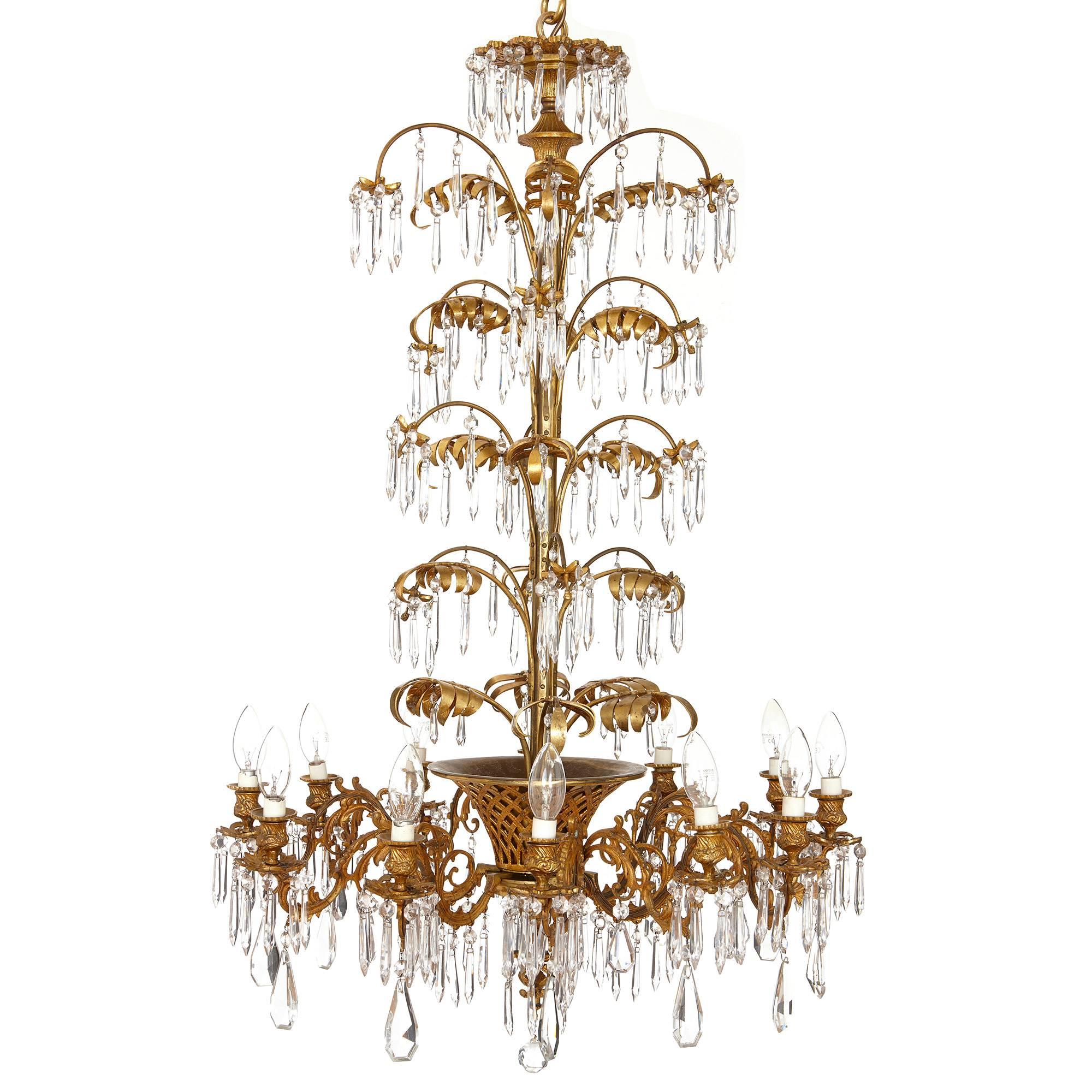 French Antique Belle Epoque Style Ormolu and Cut-Glass Twelve-Light Chandelier For Sale