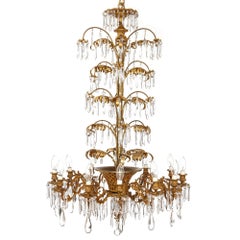 French Antique Belle Epoque Style Ormolu and Cut-Glass Twelve-Light Chandelier