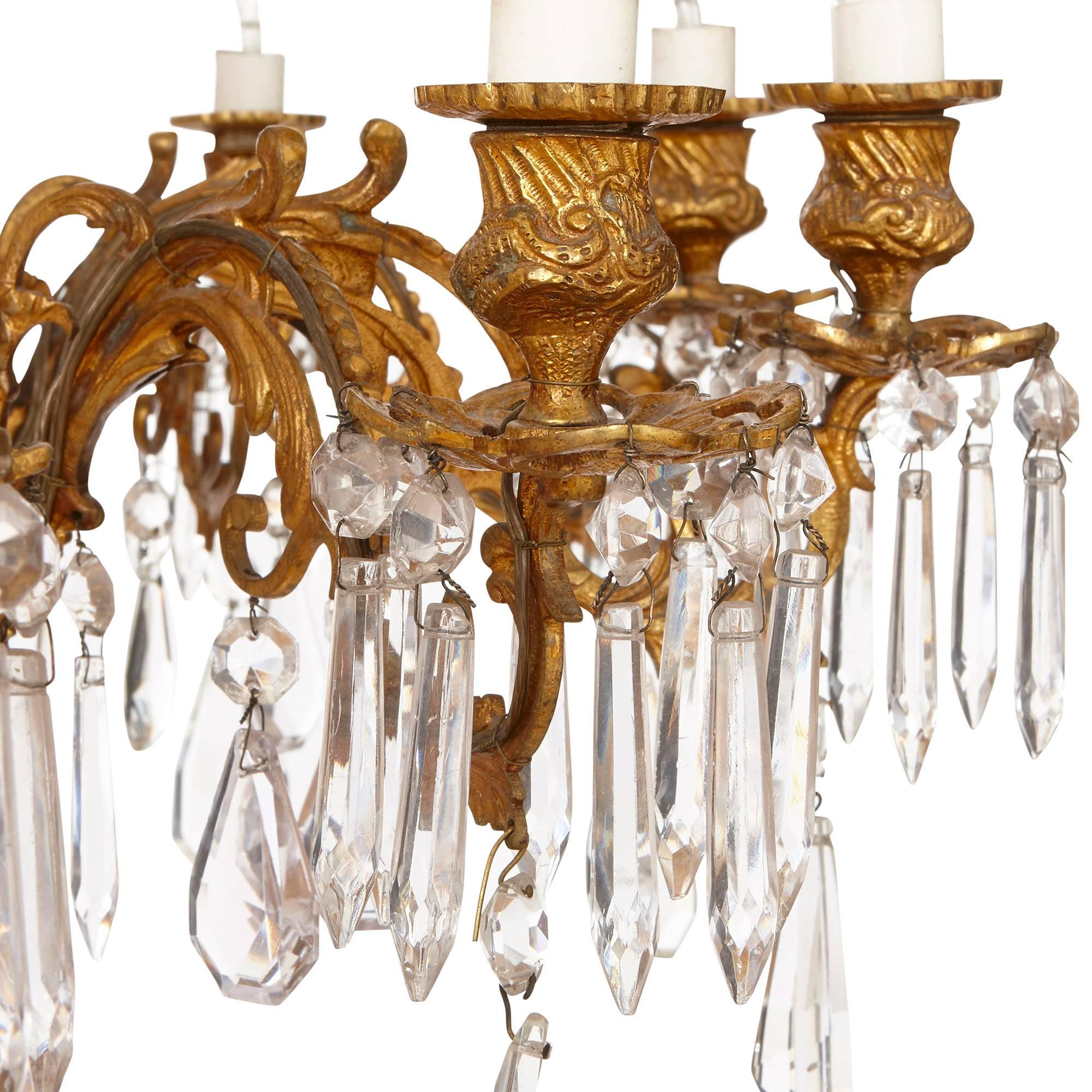 Belle Époque French Antique Belle Epoque Style Ormolu and Cut-Glass Twelve-Light Chandelier For Sale