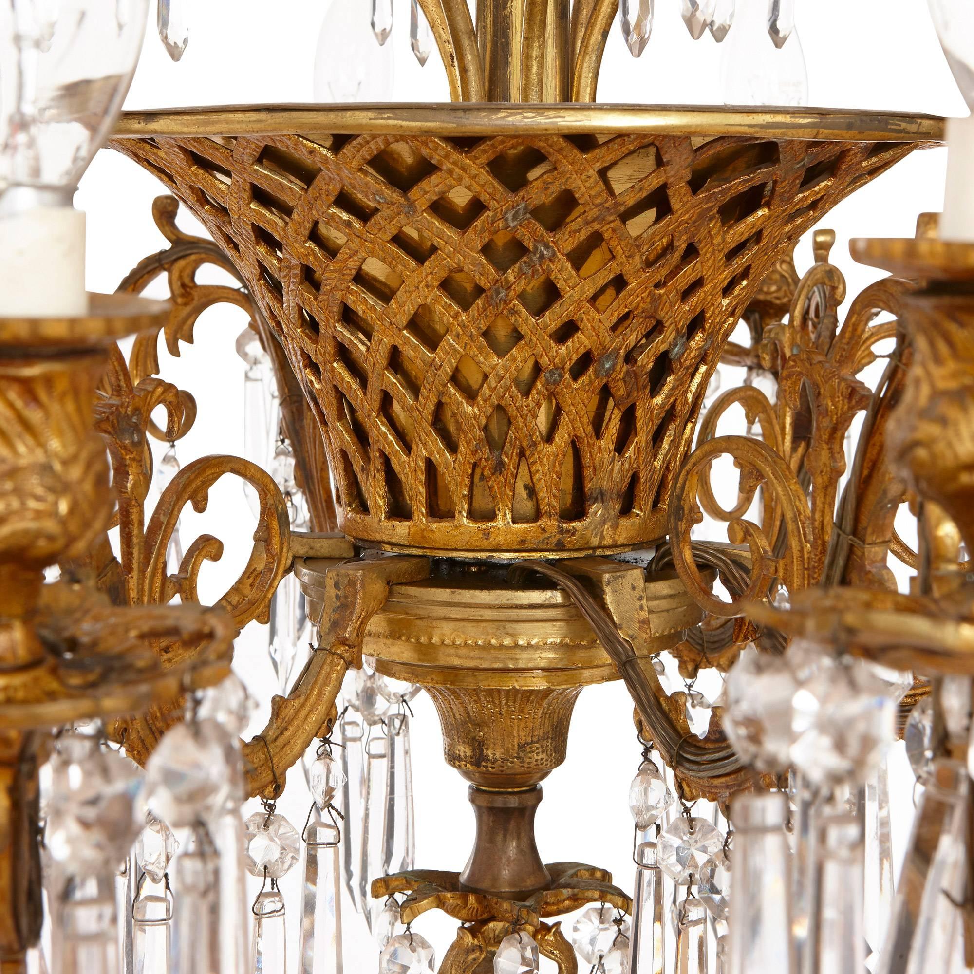 French Antique Belle Epoque Style Ormolu and Cut-Glass Twelve-Light Chandelier In Good Condition For Sale In London, GB