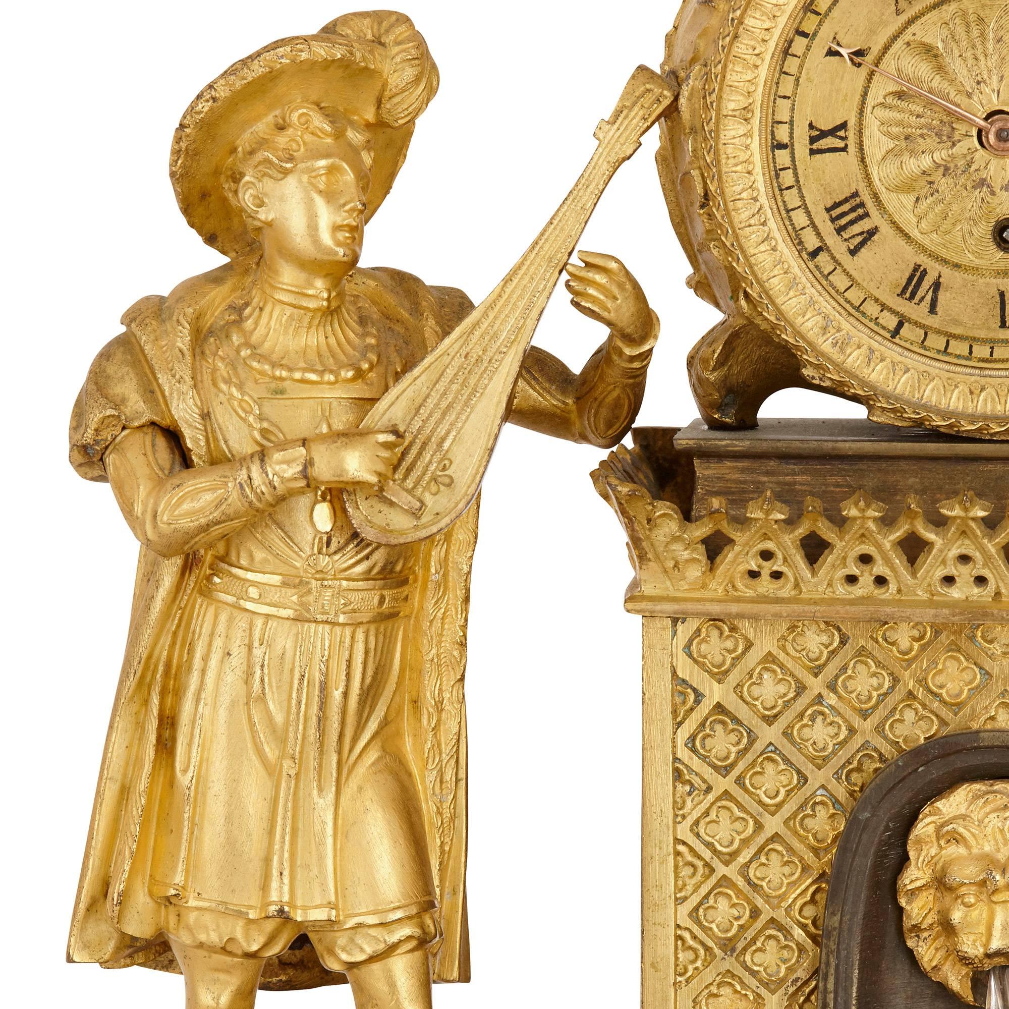 Antique French Gilt Bronze Mantel Clock with Waterfall Decoration In Good Condition In London, GB