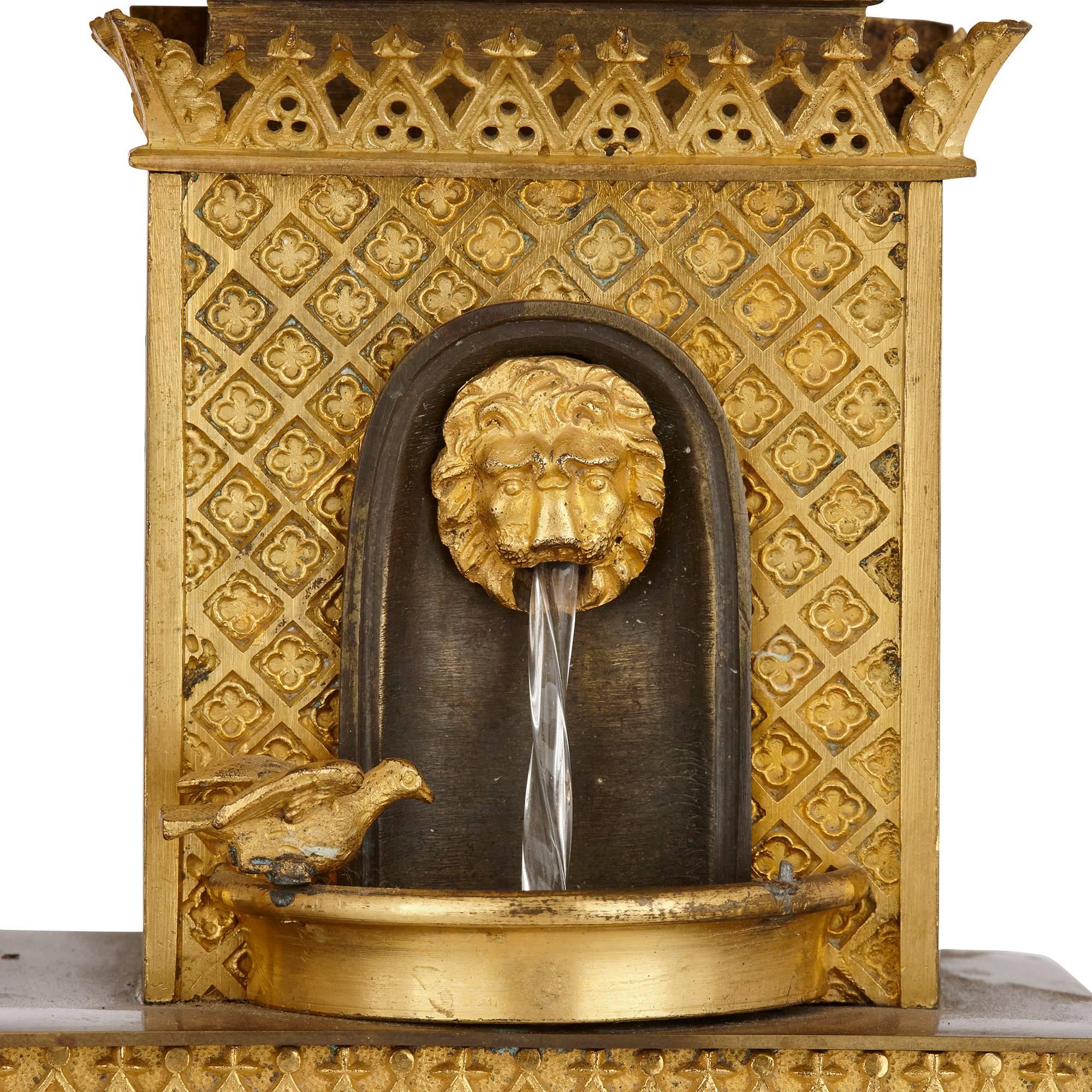19th Century Antique French Gilt Bronze Mantel Clock with Waterfall Decoration