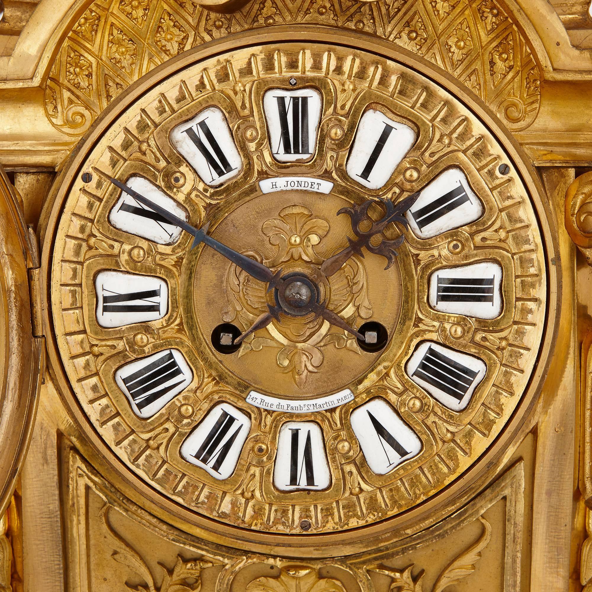 Antique French Large Three-Piece Gilt Bronze Clock Set by Henri Jondet 3