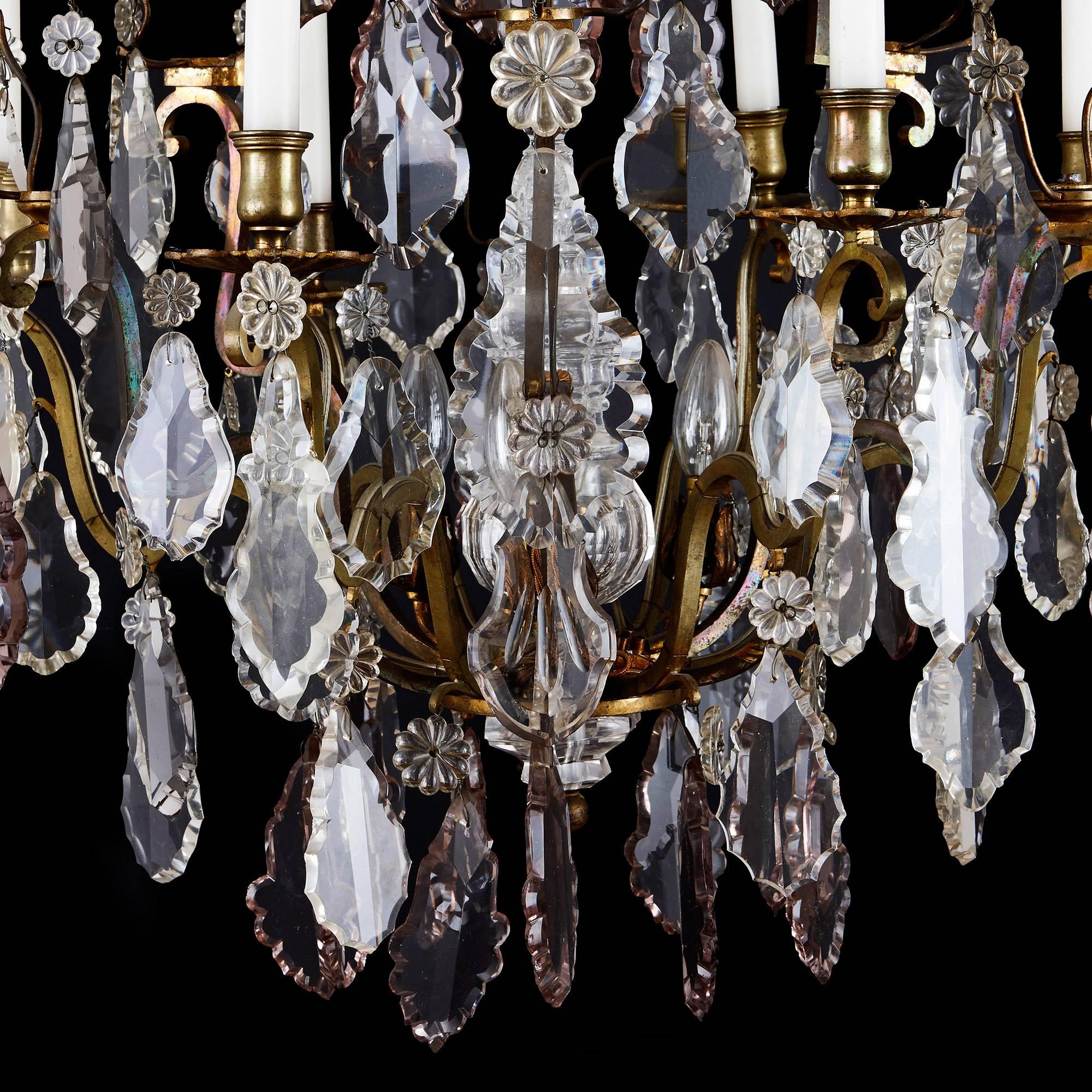Ormolu and Cut Glass Antique Belle Époque Style French Six-Light Chandelier In Fair Condition In London, GB