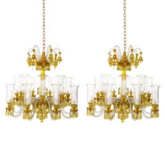 Pair of Yellow and Etched Crystal Chandeliers in the Belle Époque Style 9