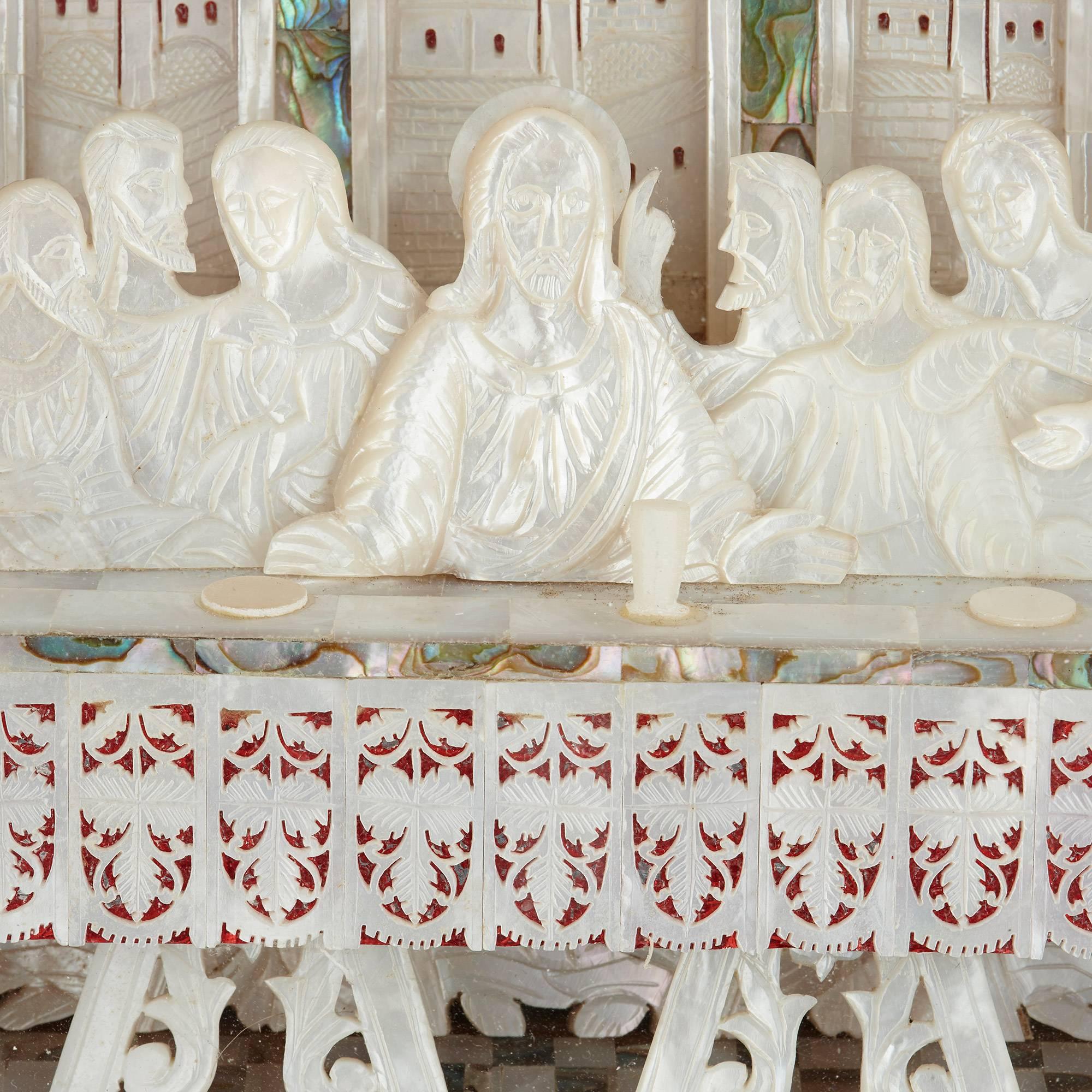 Antique Mother-of-Pearl Christian Icon of the Last Supper from Jerusalem In Good Condition In London, GB