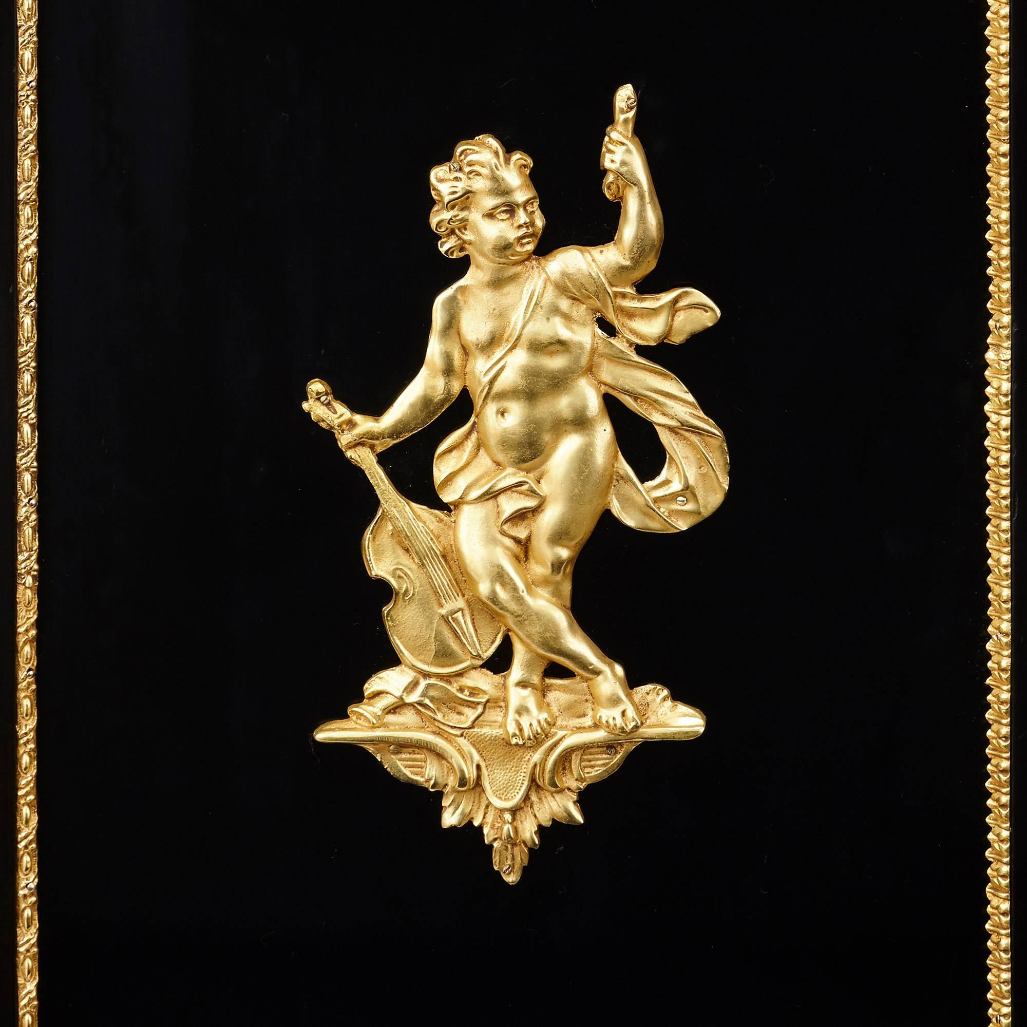 Bronze Napoleon III Period Marble, Hardstone, Ebonized Wood and Ormolu-Mounted Cabinet