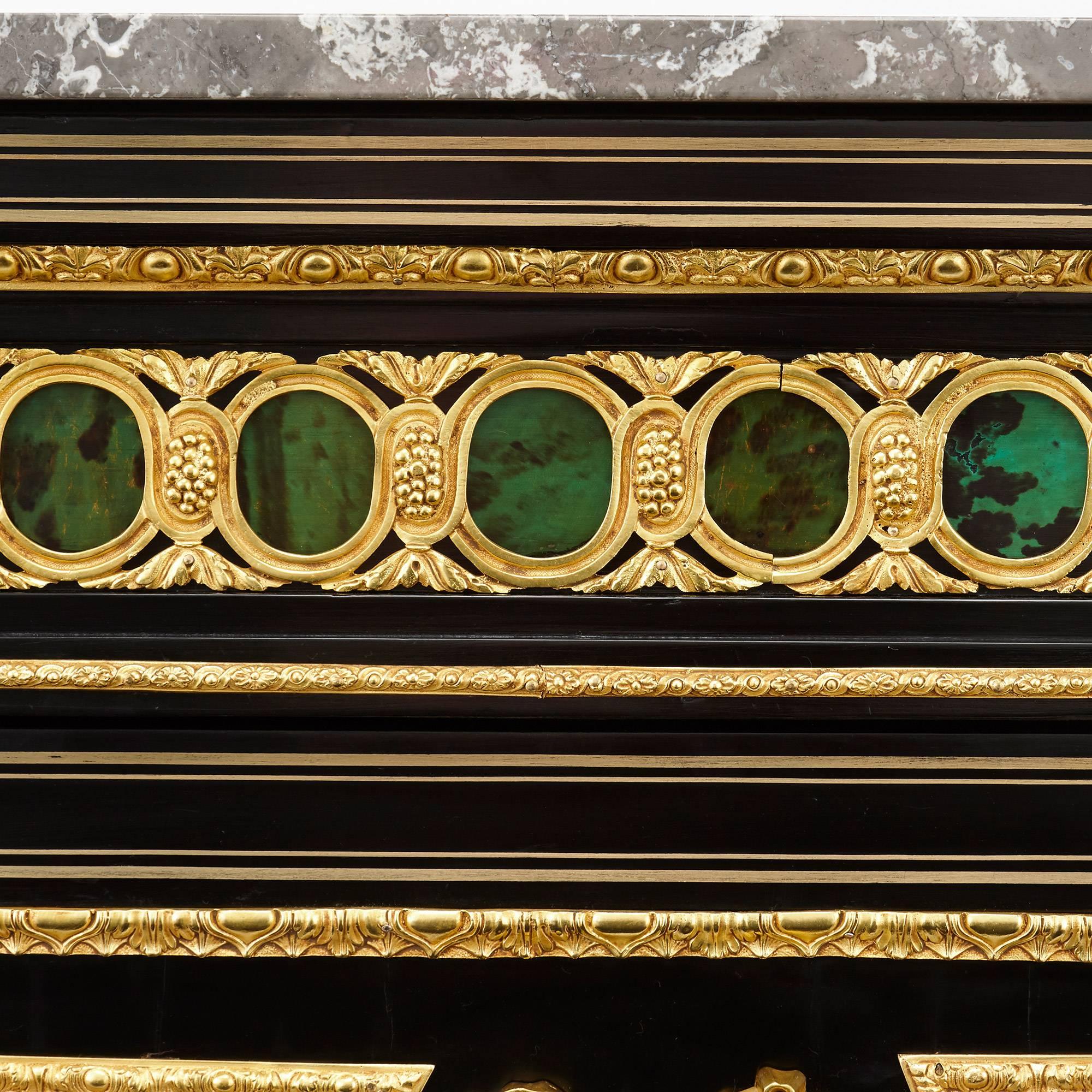 Napoleon III Period Marble, Hardstone, Ebonized Wood and Ormolu-Mounted Cabinet 1