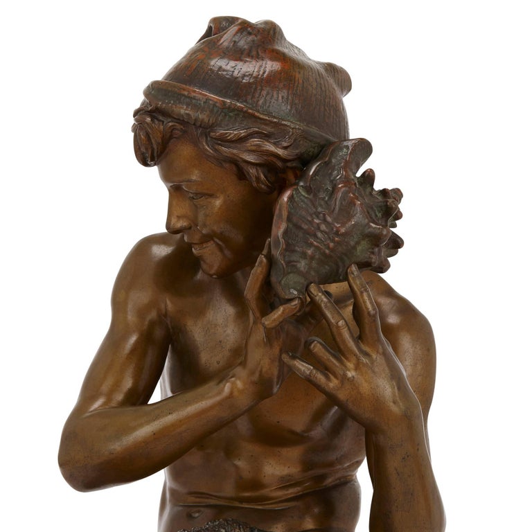 19th Century Antique French Patinated Bronze Sculpture of a Young Fisher Boy by Carpeaux For Sale