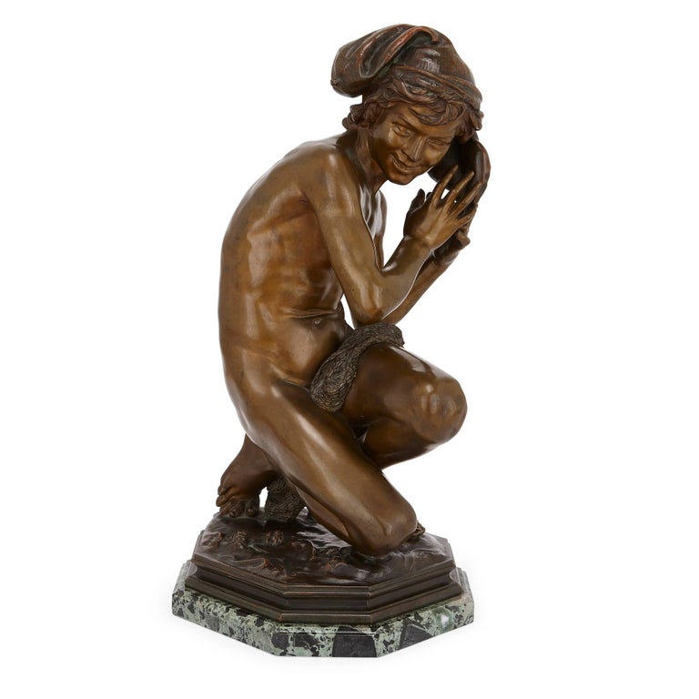 Antique French Patinated Bronze Sculpture of a Young Fisher Boy by Carpeaux For Sale