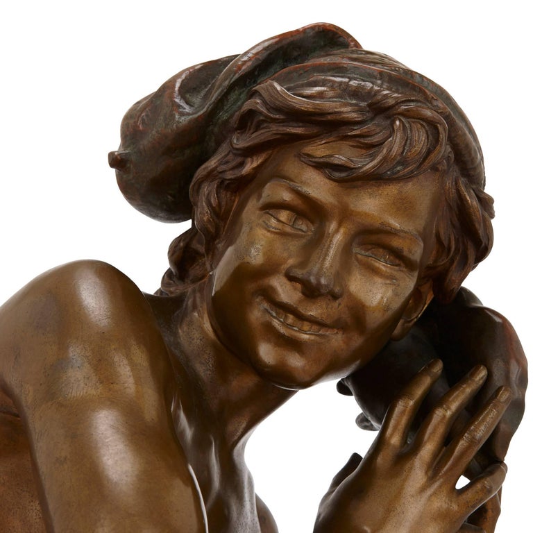 Napoleon III Antique French Patinated Bronze Sculpture of a Young Fisher Boy by Carpeaux For Sale