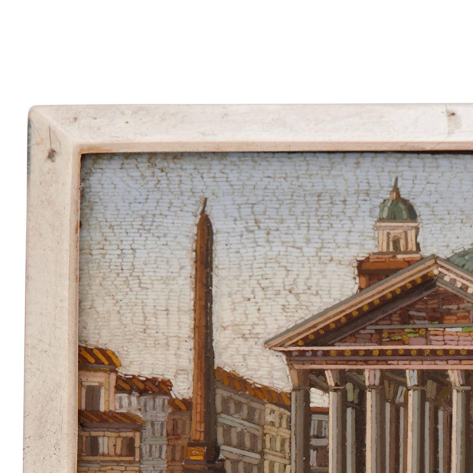 Antique Italian Micro-Mosaic Plaque Depicting the Pantheon in Rome In Good Condition For Sale In London, GB