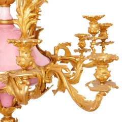 Belle Époque Style French Ormolu and Pink Porcelain Twelve-Light Chandelier