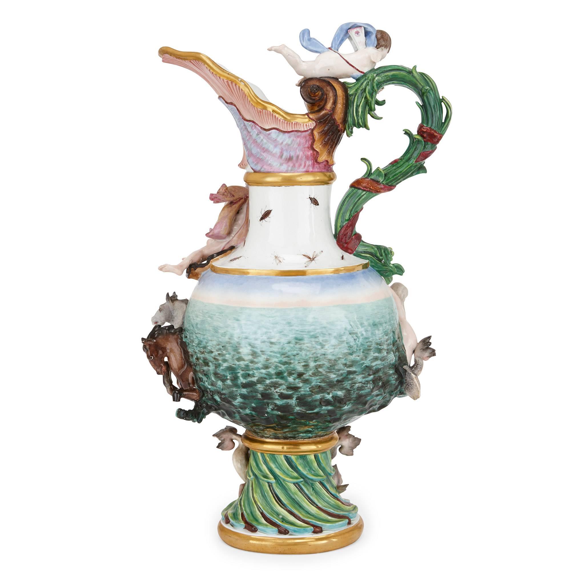 18th Century Large Antique German Meissen Porcelain 'Elements' Ewer, Symbolizing Water