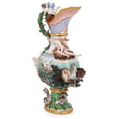 Grande aiguière ancienne en porcelaine allemande de Meissen:: symbolisant l'eau