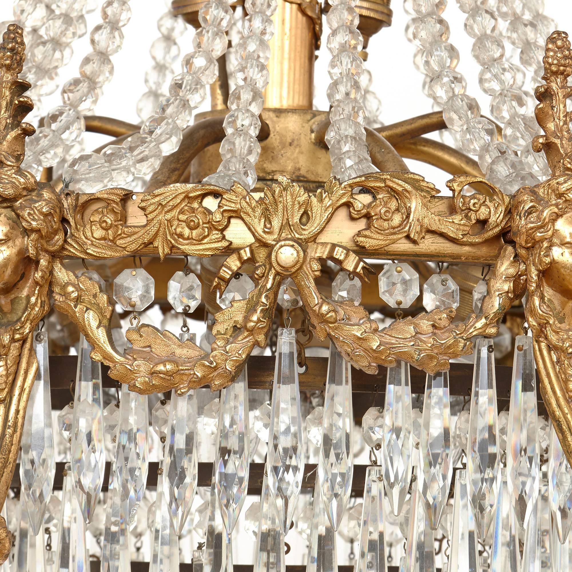 Antique French Gilt Bronze and Cut Glass Chandelier in the Empire Style 2