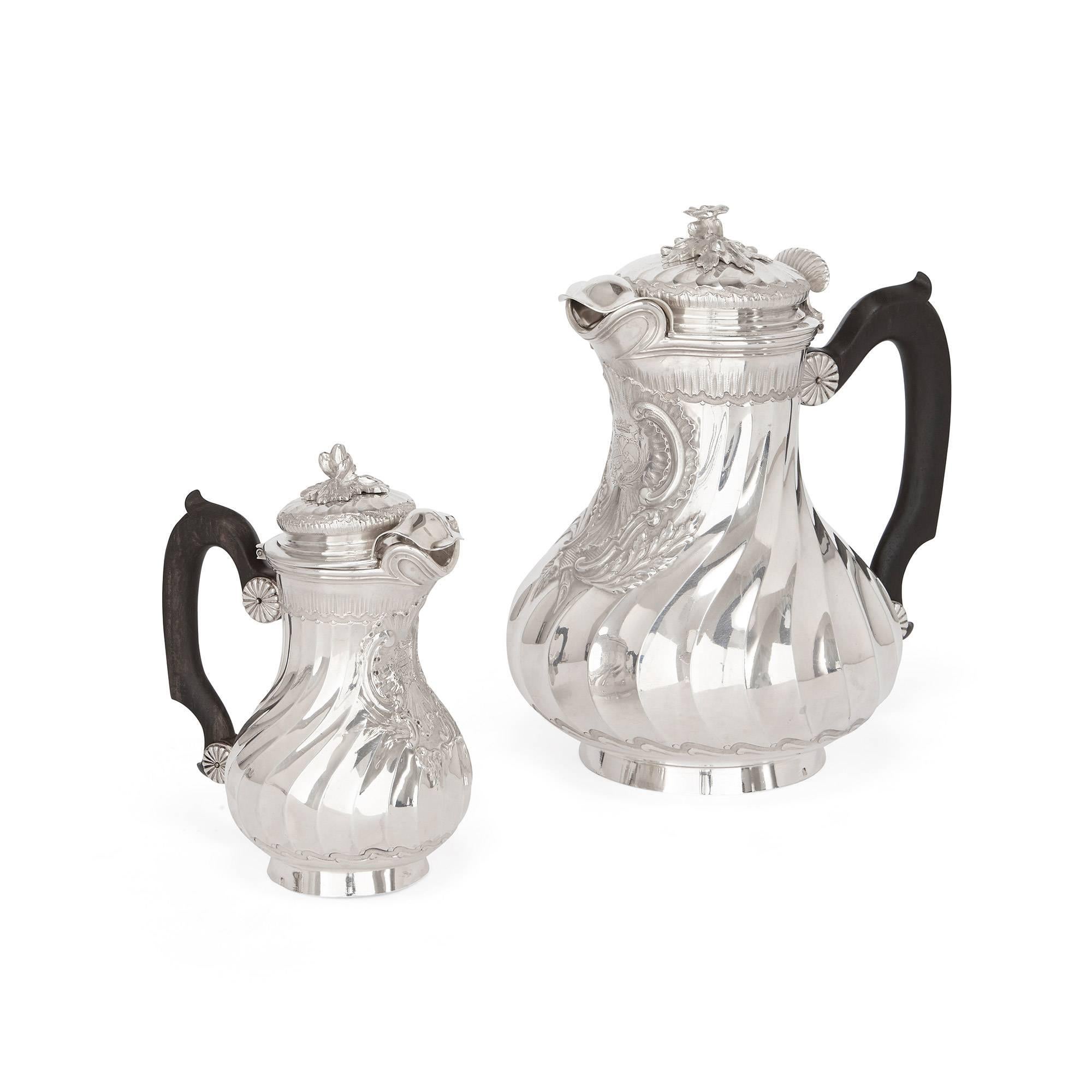 Rococo Style Antique French Six-Piece Silver Tea and Coffee Set by Boin Taburet In Excellent Condition In London, GB