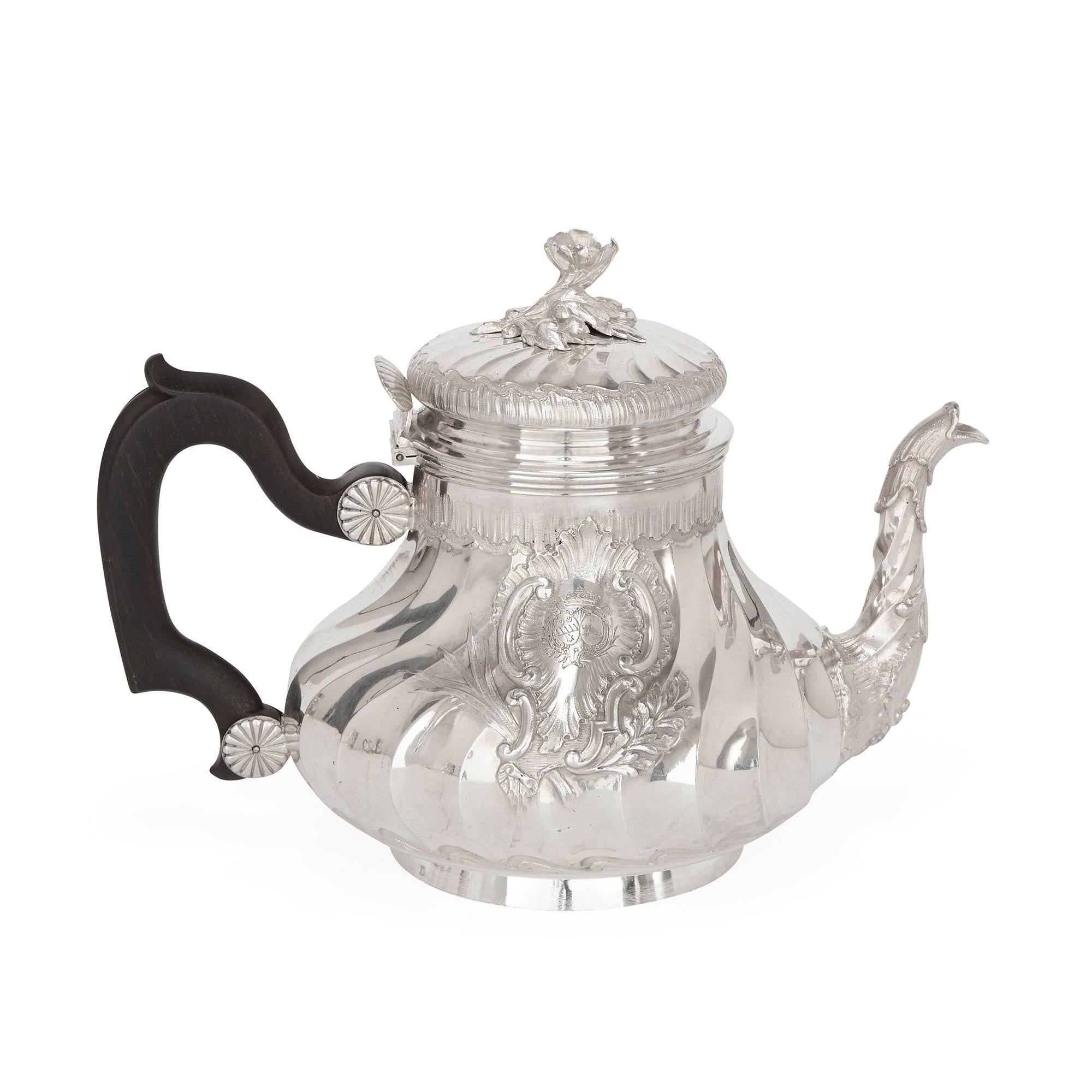 19th Century Rococo Style Antique French Six-Piece Silver Tea and Coffee Set by Boin Taburet