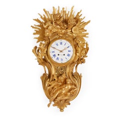 Grande horloge de cheminée française ancienne en bronze doré de style Belle poque par Bertoud