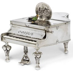 Antique German Silver Music Box in the Form of a Grand Piano