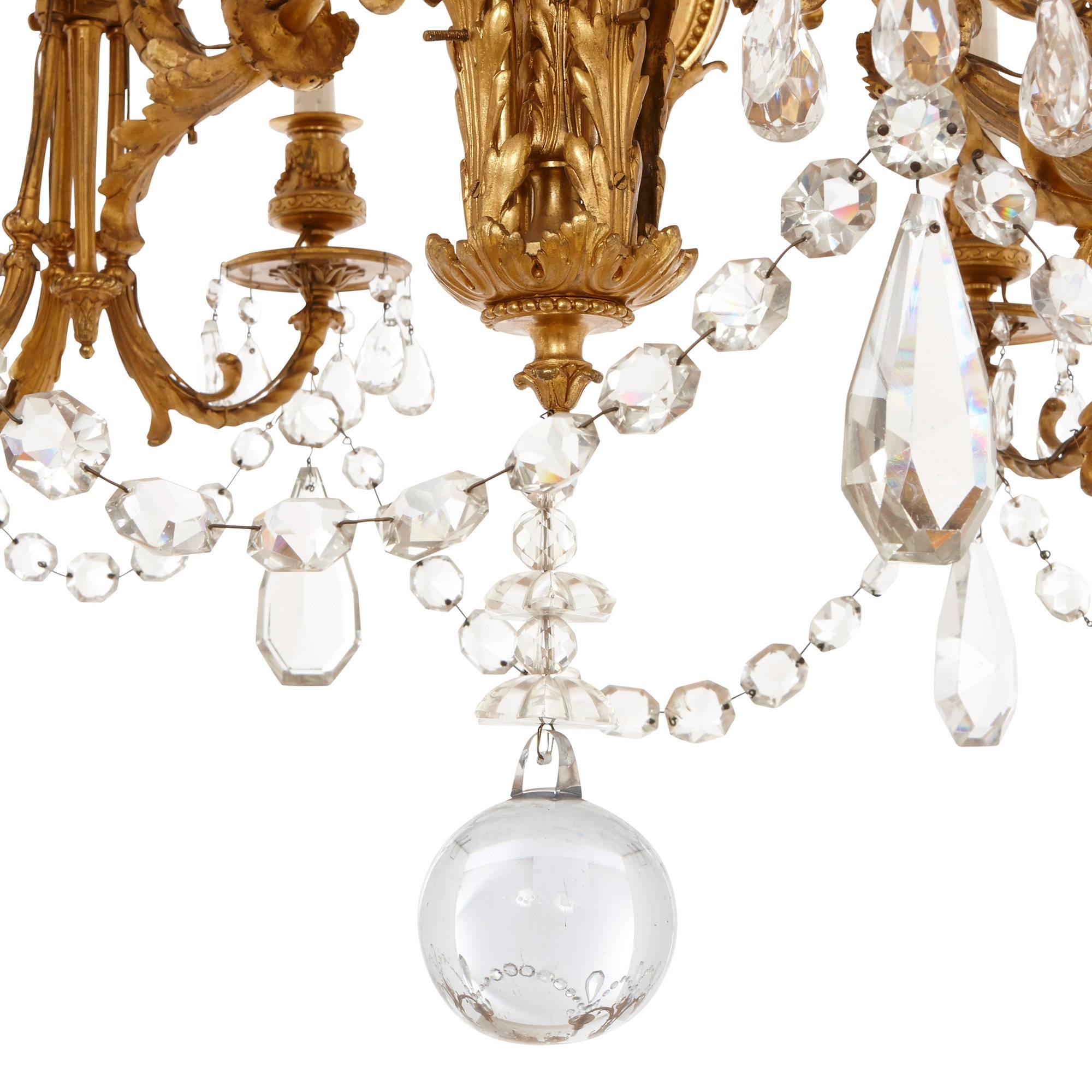 19th Century French Antique Neoclassical Style Gilt Bronze and Cut-Glass Chandelier