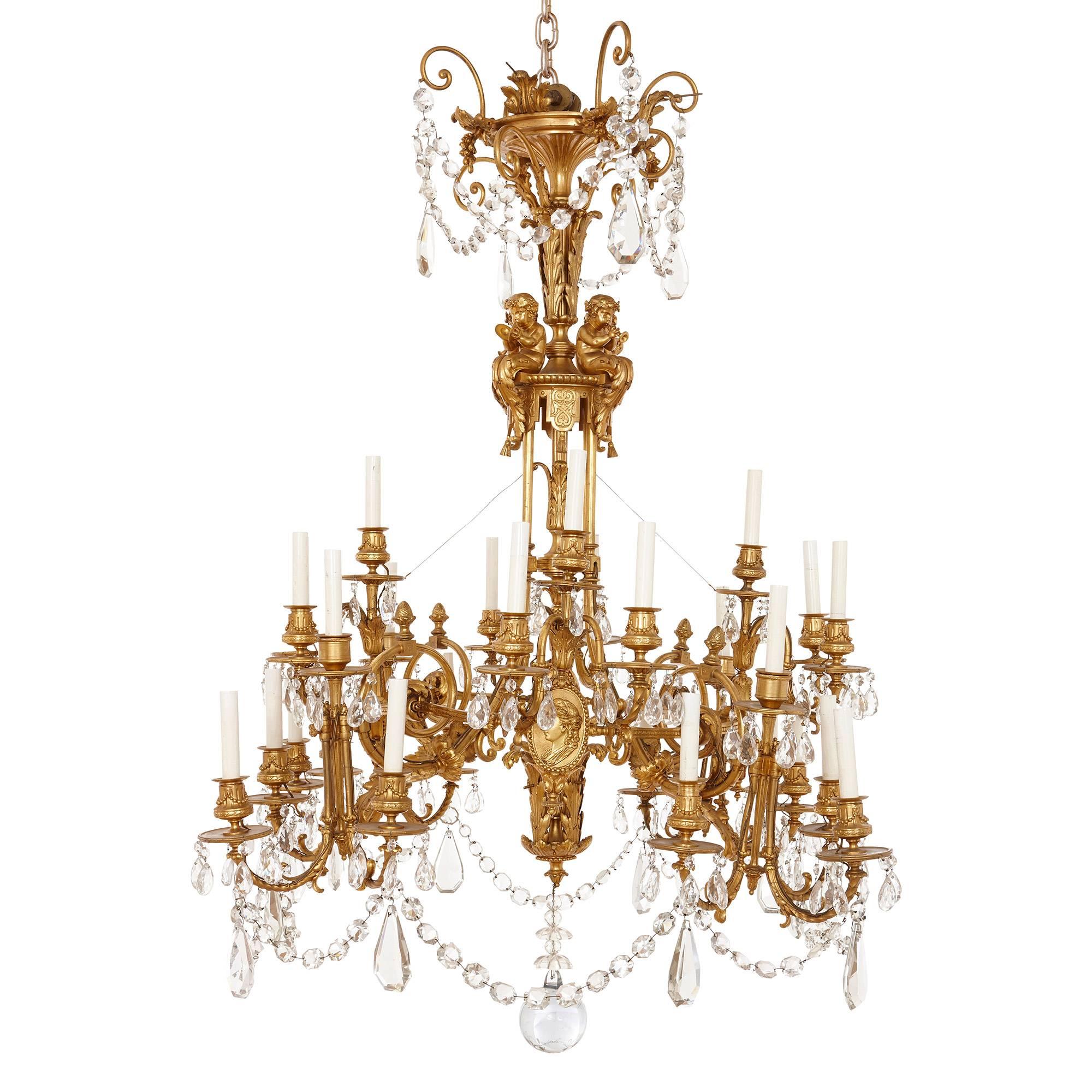 French Antique Neoclassical Style Gilt Bronze and Cut-Glass Chandelier
