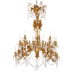 French Antique Neoclassical Style Gilt Bronze and Cut-Glass Chandelier