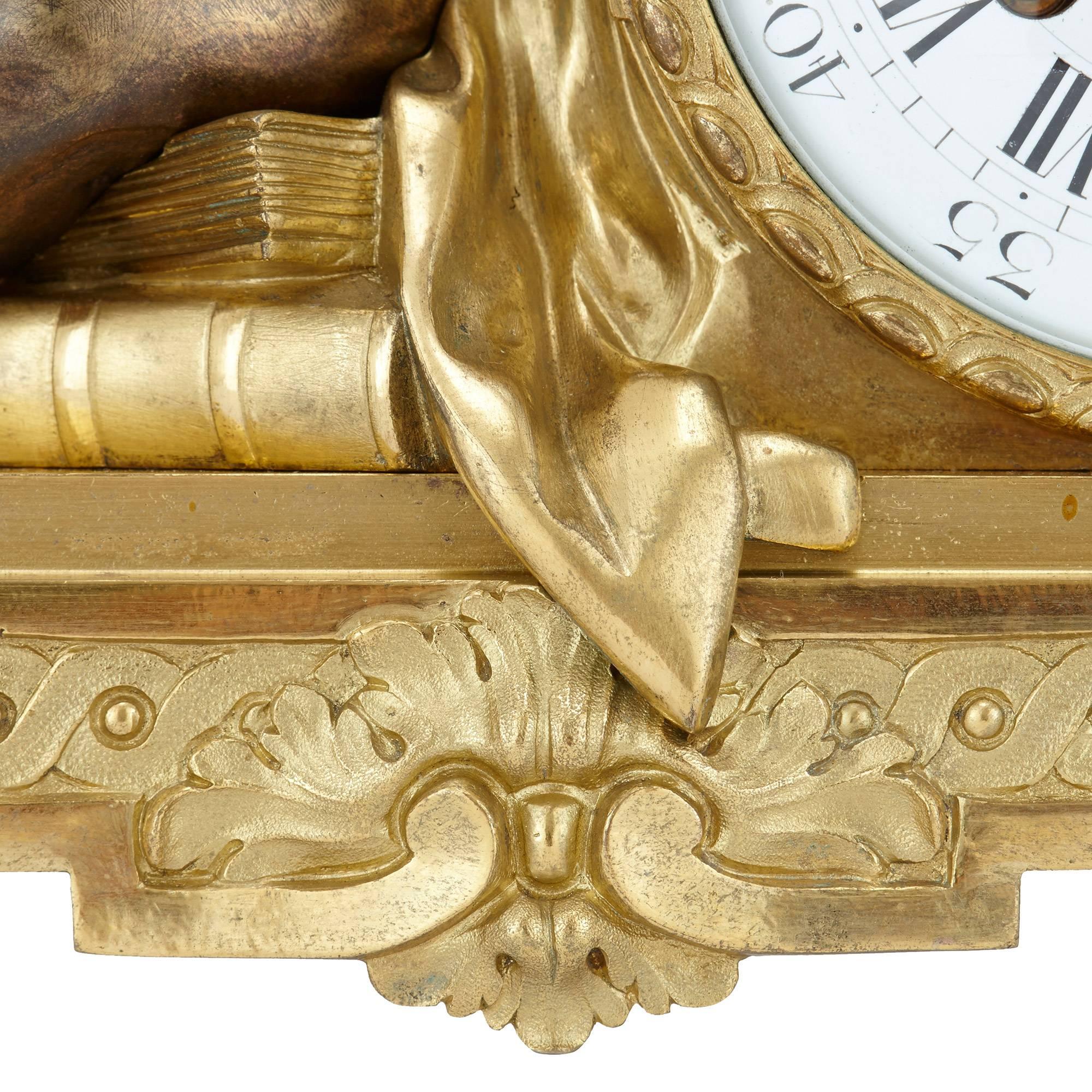 French Silvered Bronze and Ormolu Neoclassical Style Mantel Clock by Beurdeley For Sale 2